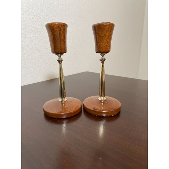 Vintage Oregon Myrtlewood Candlestick Holders - Picture 2 of 4
